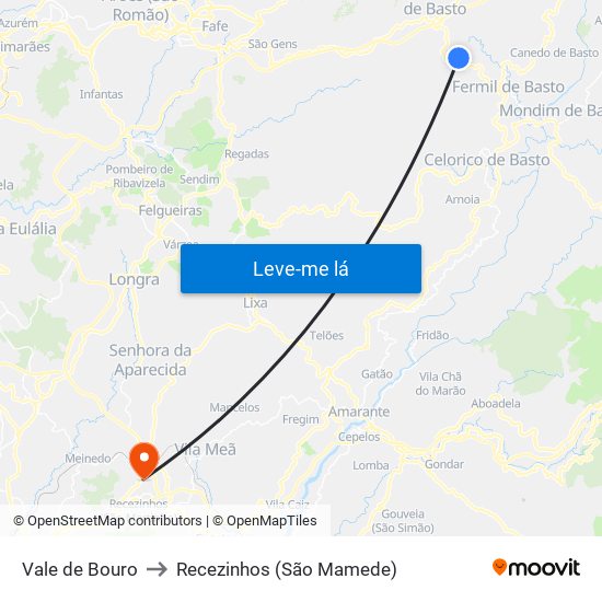 Vale de Bouro to Recezinhos (São Mamede) map