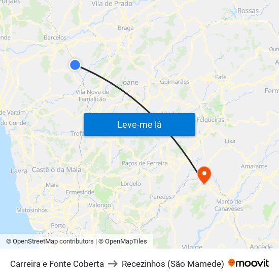 Carreira e Fonte Coberta to Recezinhos (São Mamede) map