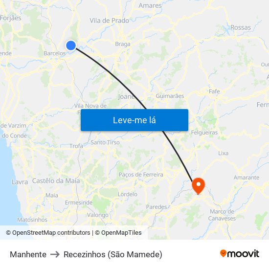 Manhente to Recezinhos (São Mamede) map