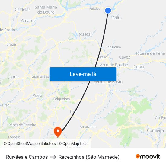 Ruivães e Campos to Recezinhos (São Mamede) map