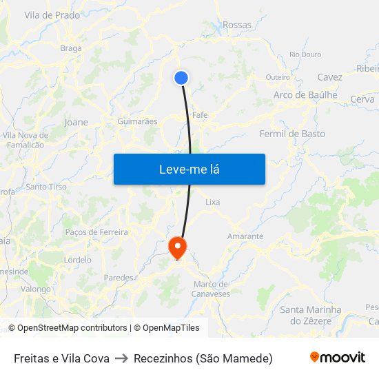 Freitas e Vila Cova to Recezinhos (São Mamede) map