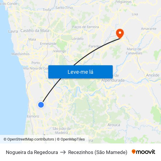 Nogueira da Regedoura to Recezinhos (São Mamede) map