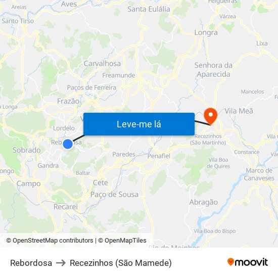 Rebordosa to Recezinhos (São Mamede) map