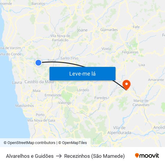 Alvarelhos e Guidões to Recezinhos (São Mamede) map