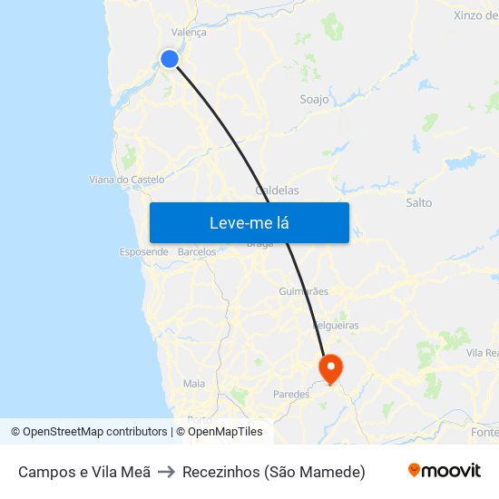 Campos e Vila Meã to Recezinhos (São Mamede) map