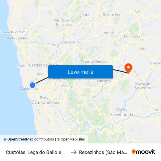 Custóias, Leça do Balio e Guifões to Recezinhos (São Mamede) map