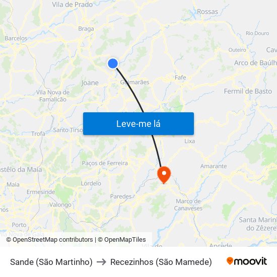 Sande (São Martinho) to Recezinhos (São Mamede) map