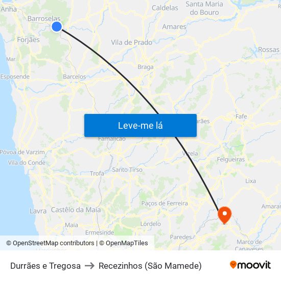 Durrães e Tregosa to Recezinhos (São Mamede) map