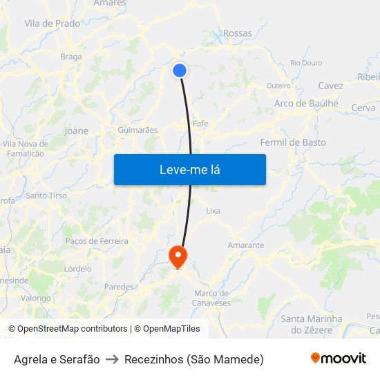 Agrela e Serafão to Recezinhos (São Mamede) map