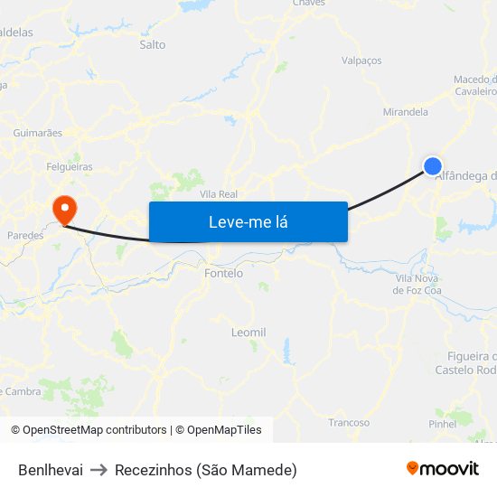 Benlhevai to Recezinhos (São Mamede) map