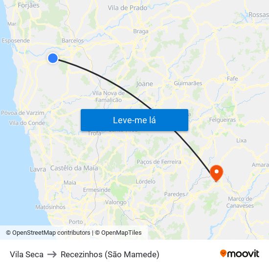 Vila Seca to Recezinhos (São Mamede) map