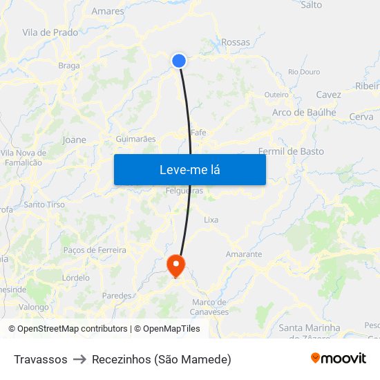 Travassos to Recezinhos (São Mamede) map