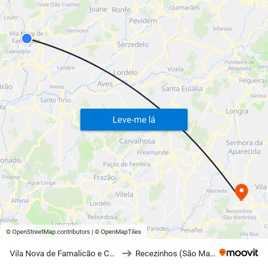 Vila Nova de Famalicão e Calendário to Recezinhos (São Mamede) map
