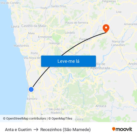 Anta e Guetim to Recezinhos (São Mamede) map