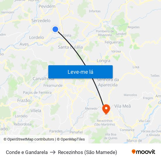 Conde e Gandarela to Recezinhos (São Mamede) map