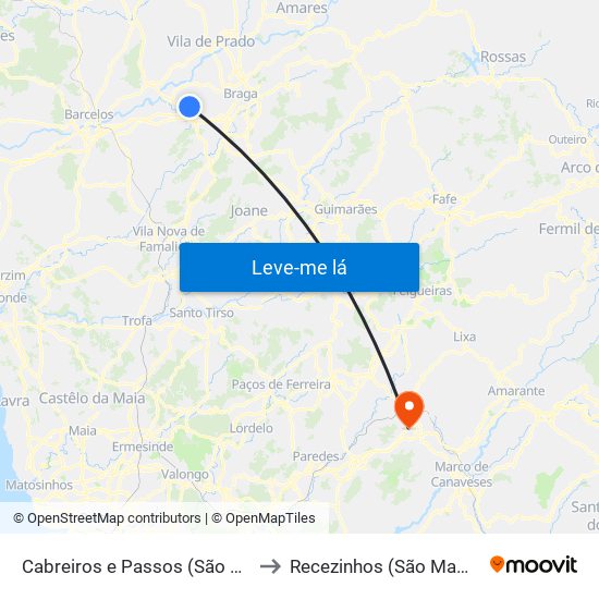Cabreiros e Passos (São Julião) to Recezinhos (São Mamede) map