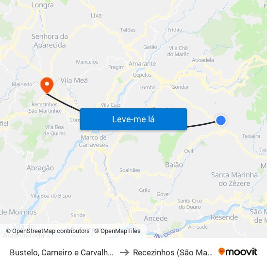 Bustelo, Carneiro e Carvalho de Rei to Recezinhos (São Mamede) map