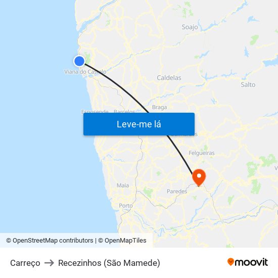 Carreço to Recezinhos (São Mamede) map