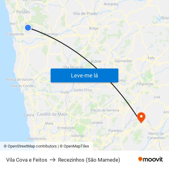 Vila Cova e Feitos to Recezinhos (São Mamede) map