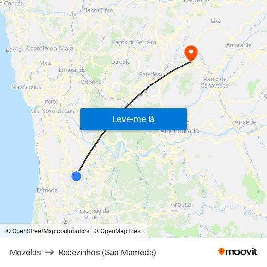 Mozelos to Recezinhos (São Mamede) map