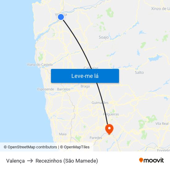 Valença to Recezinhos (São Mamede) map