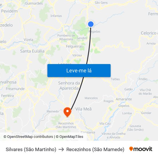Silvares (São Martinho) to Recezinhos (São Mamede) map