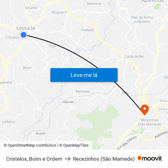 Cristelos, Boim e Ordem to Recezinhos (São Mamede) map