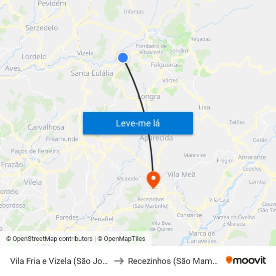 Vila Fria e Vizela (São Jorge) to Recezinhos (São Mamede) map