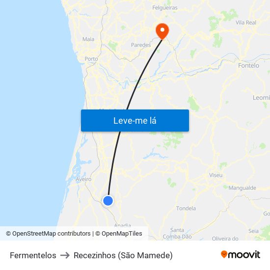 Fermentelos to Recezinhos (São Mamede) map