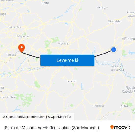 Seixo de Manhoses to Recezinhos (São Mamede) map
