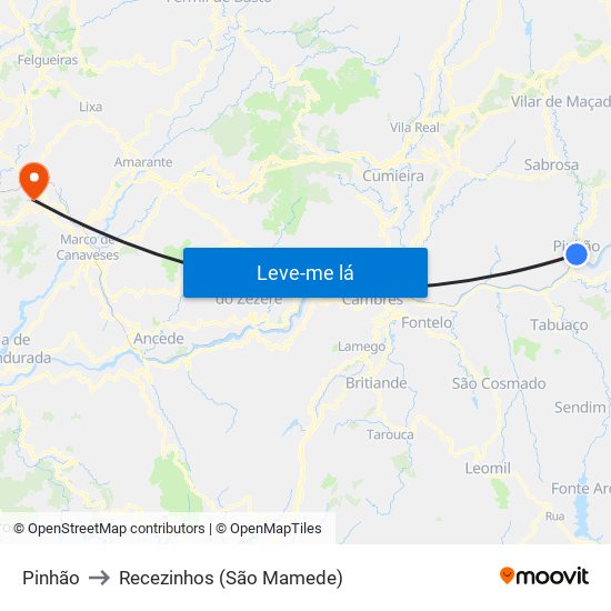 Pinhão to Recezinhos (São Mamede) map