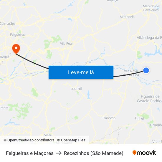 Felgueiras e Maçores to Recezinhos (São Mamede) map