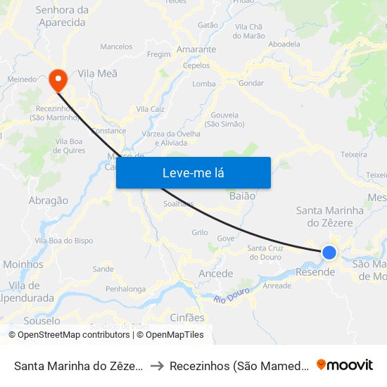 Santa Marinha do Zêzere to Recezinhos (São Mamede) map