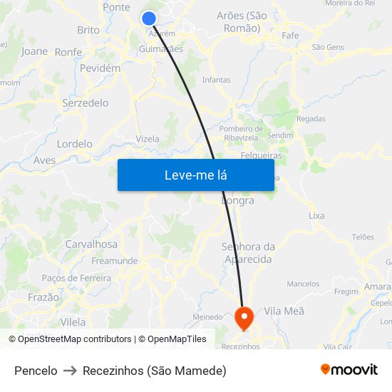 Pencelo to Recezinhos (São Mamede) map