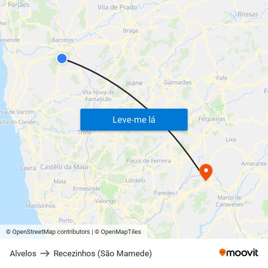 Alvelos to Recezinhos (São Mamede) map