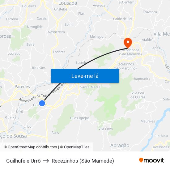 Guilhufe e Urrô to Recezinhos (São Mamede) map