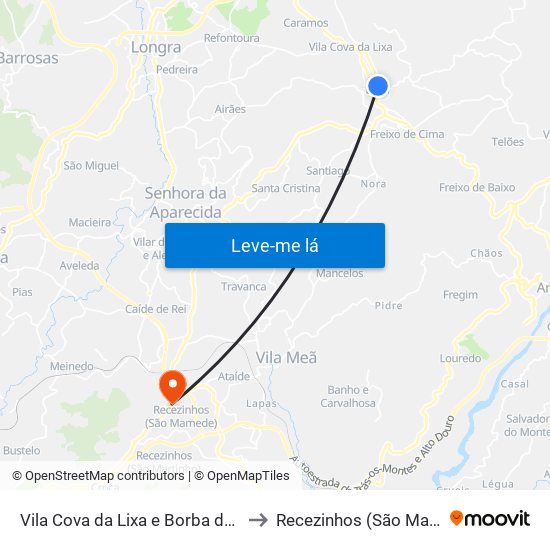 Vila Cova da Lixa e Borba de Godim to Recezinhos (São Mamede) map