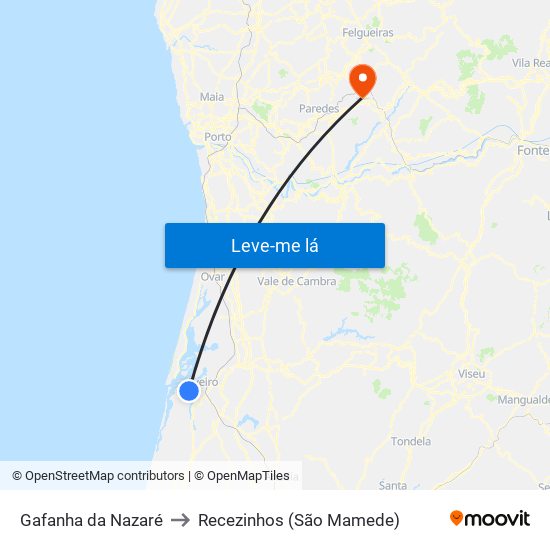 Gafanha da Nazaré to Recezinhos (São Mamede) map