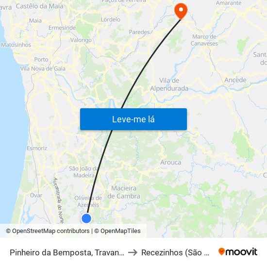 Pinheiro da Bemposta, Travanca e Palmaz to Recezinhos (São Mamede) map