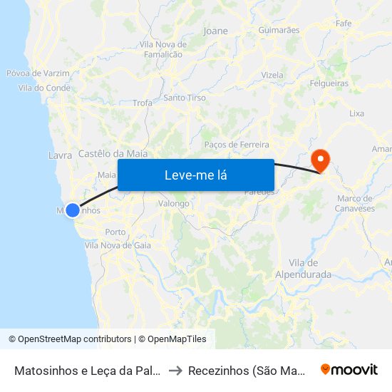 Matosinhos e Leça da Palmeira to Recezinhos (São Mamede) map