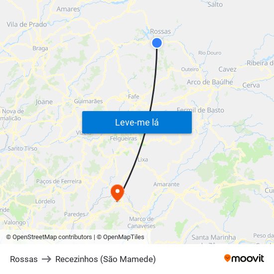 Rossas to Recezinhos (São Mamede) map