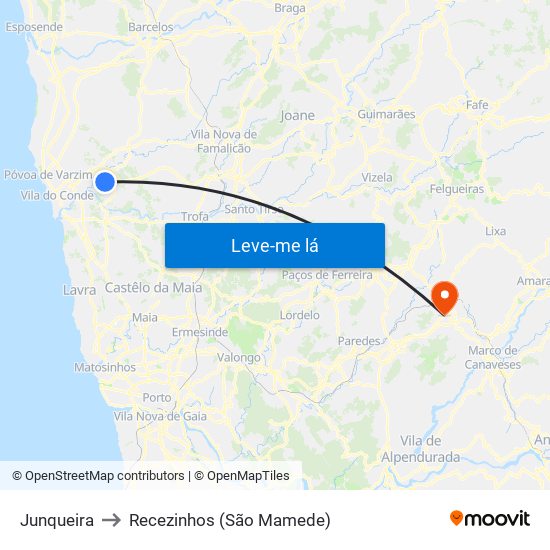 Junqueira to Recezinhos (São Mamede) map