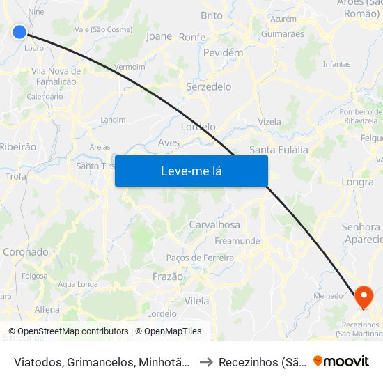 Viatodos, Grimancelos, Minhotães e Monte de Fralães to Recezinhos (São Mamede) map