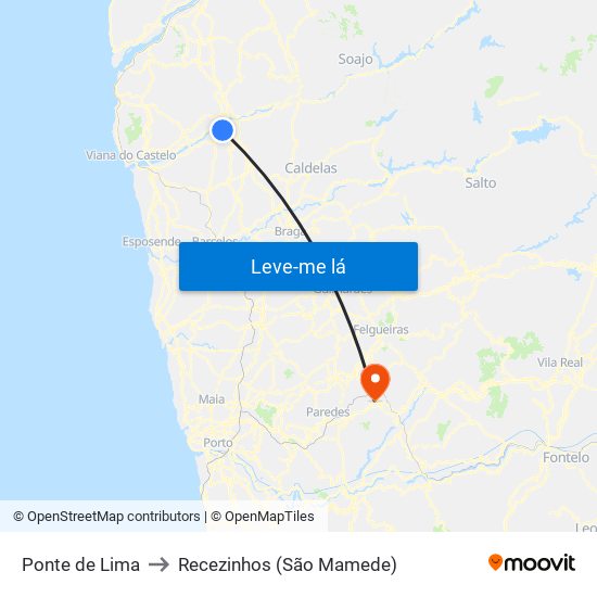 Ponte de Lima to Recezinhos (São Mamede) map