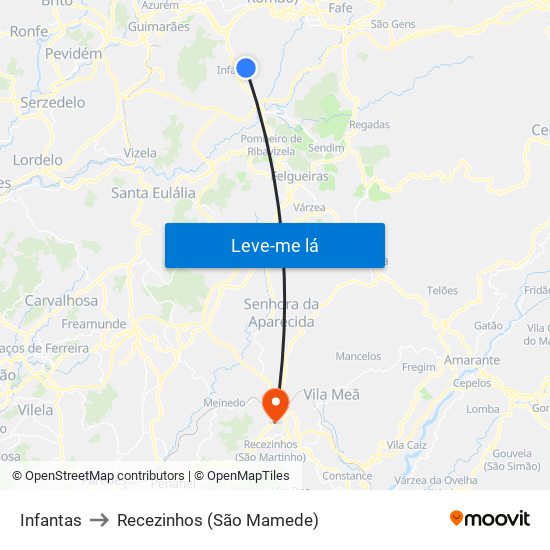 Infantas to Recezinhos (São Mamede) map