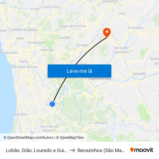 Lobão, Gião, Louredo e Guisande to Recezinhos (São Mamede) map
