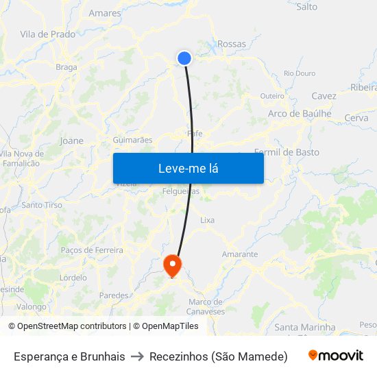 Esperança e Brunhais to Recezinhos (São Mamede) map