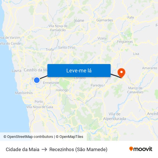 Cidade da Maia to Recezinhos (São Mamede) map