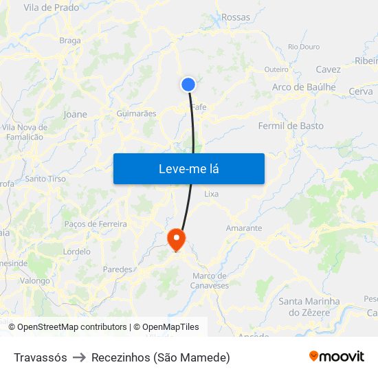 Travassós to Recezinhos (São Mamede) map