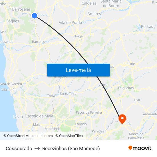 Cossourado to Recezinhos (São Mamede) map